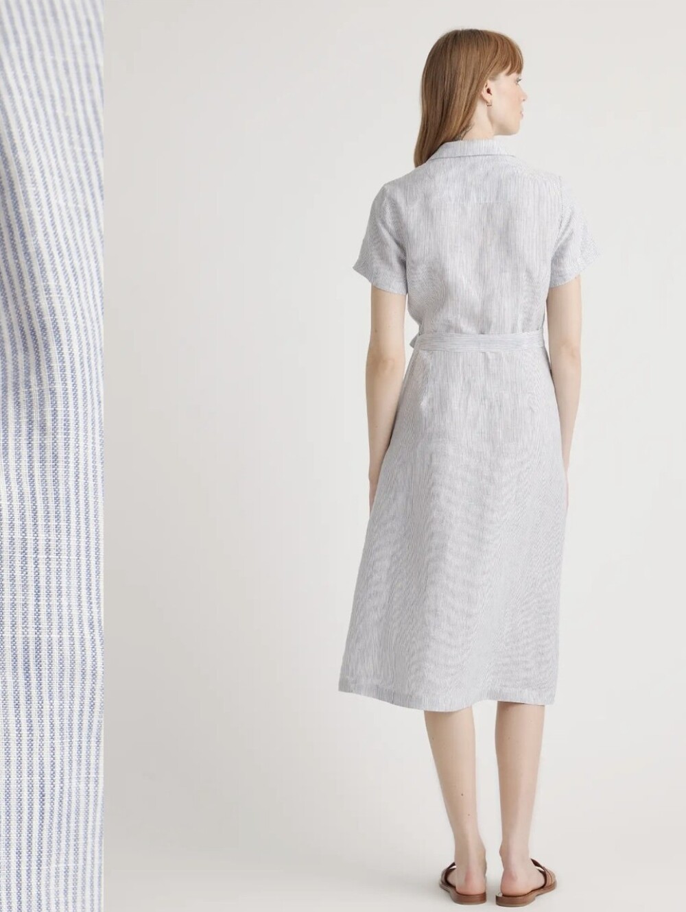 Quince-NWT-100% European Linen Button Front Dress in Blue Pin Stripe-Size XL - Picture 3 of 16